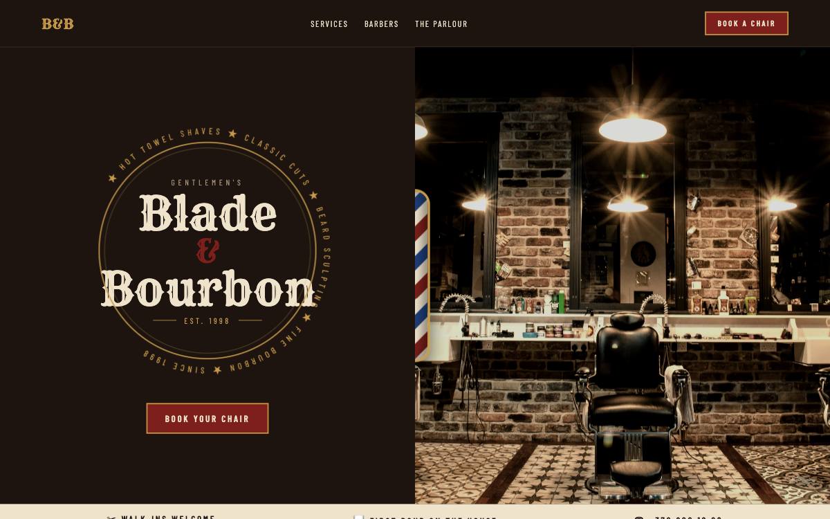 Blade & Bourbon – svetainės dizaino pavyzdys