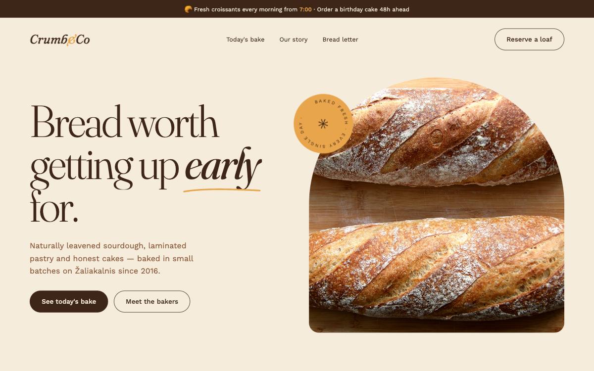 Crumb & Co – svetainės dizaino pavyzdys