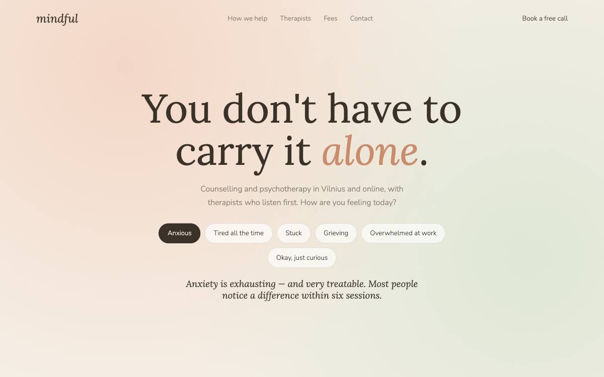 Mindful – svetainės dizaino pavyzdys