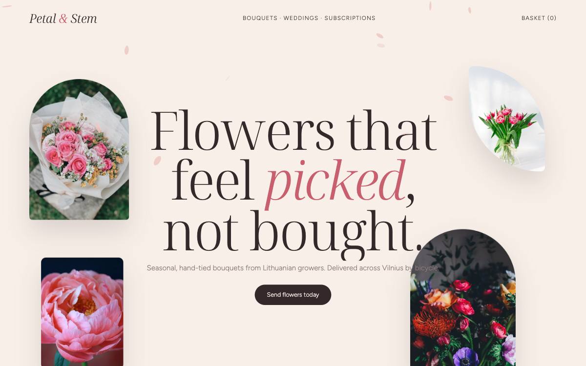 Petal & Stem – svetainės dizaino pavyzdys