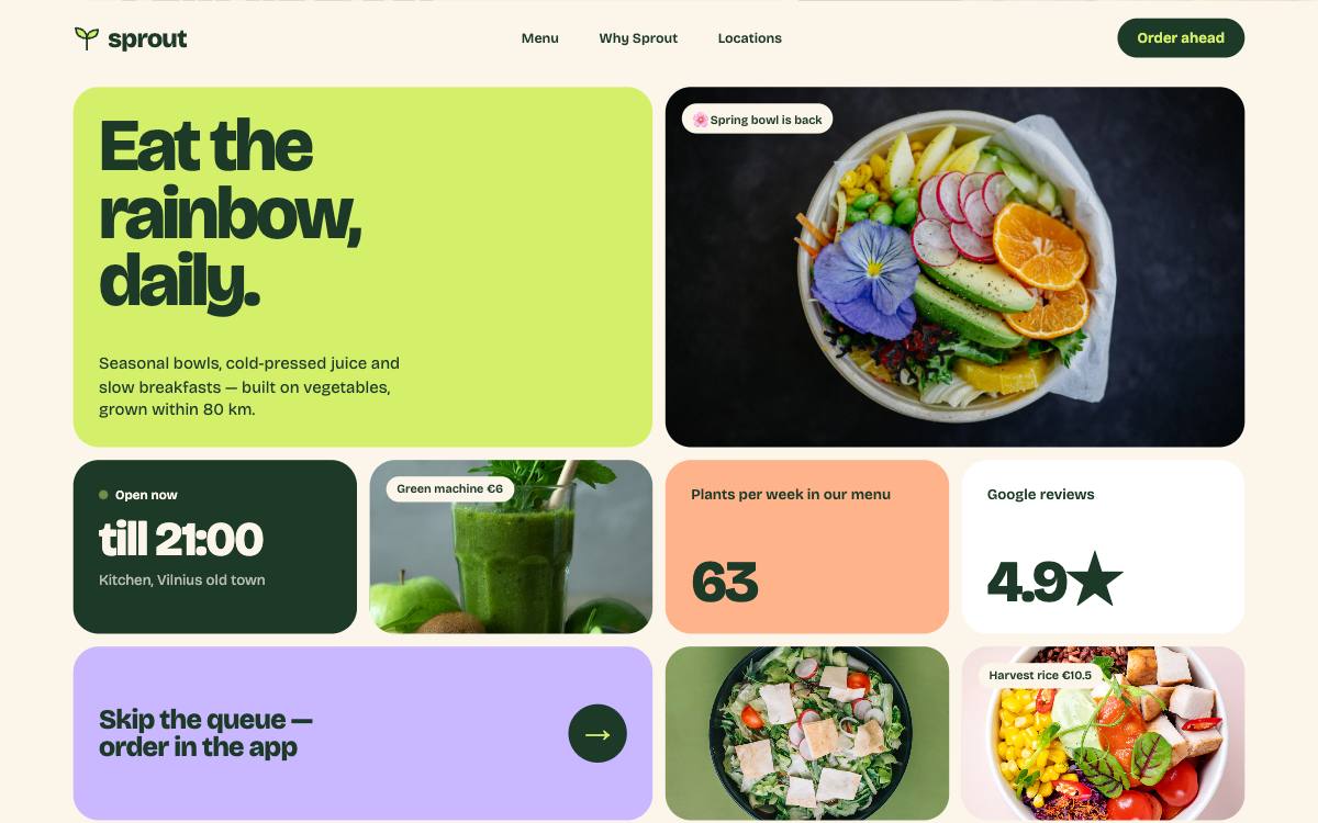 Sprout Kitchen – svetainės dizaino pavyzdys