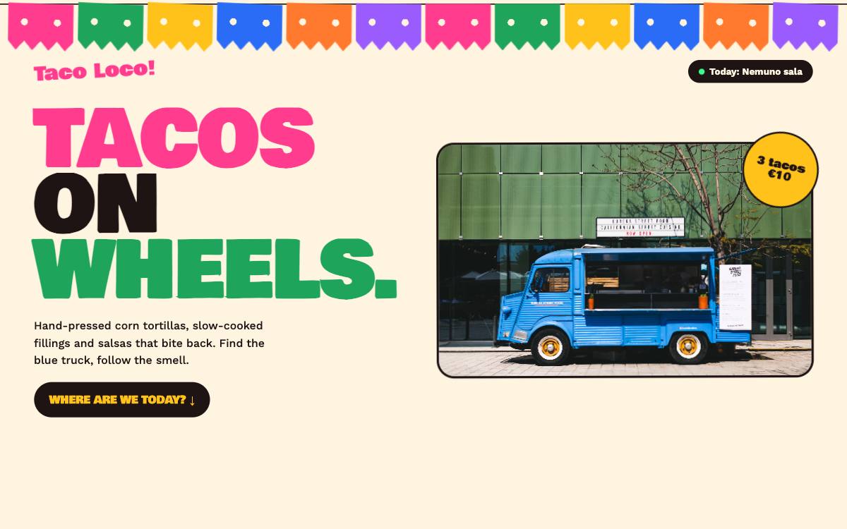 Taco Loco – svetainės dizaino pavyzdys