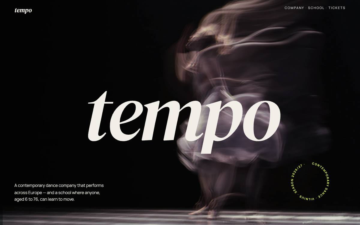 Tempo – svetainės dizaino pavyzdys