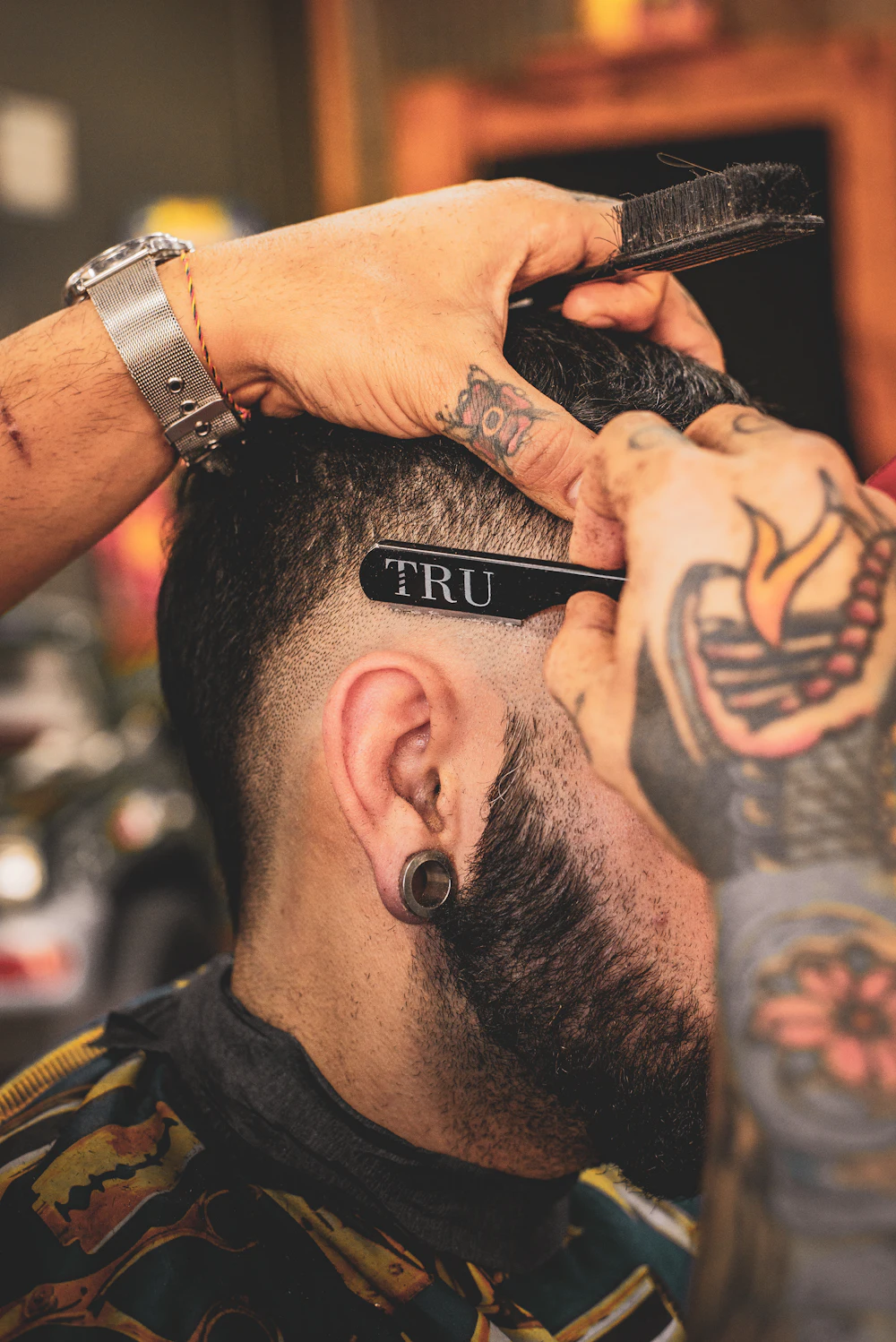 Barber with straight razor