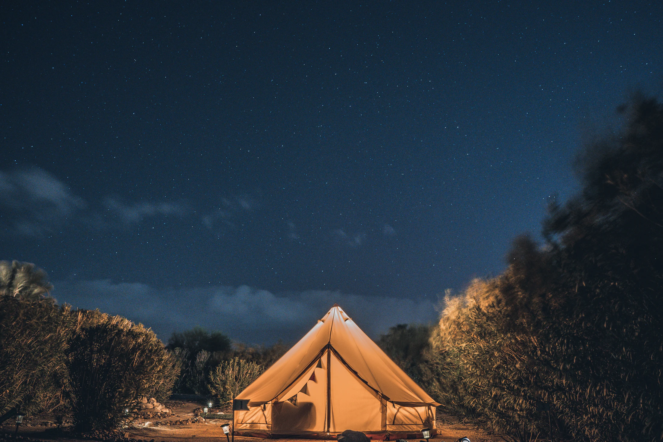 Bell tent at night