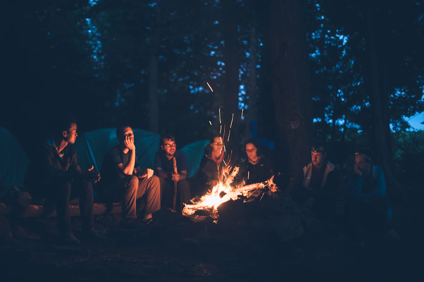 Friends around a bonfire