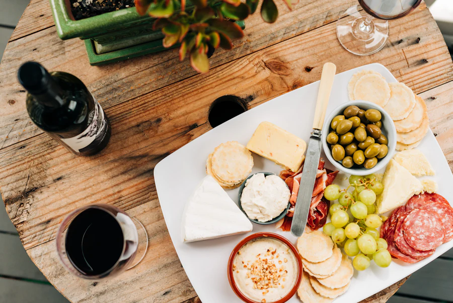 Cheese and charcuterie with wine
