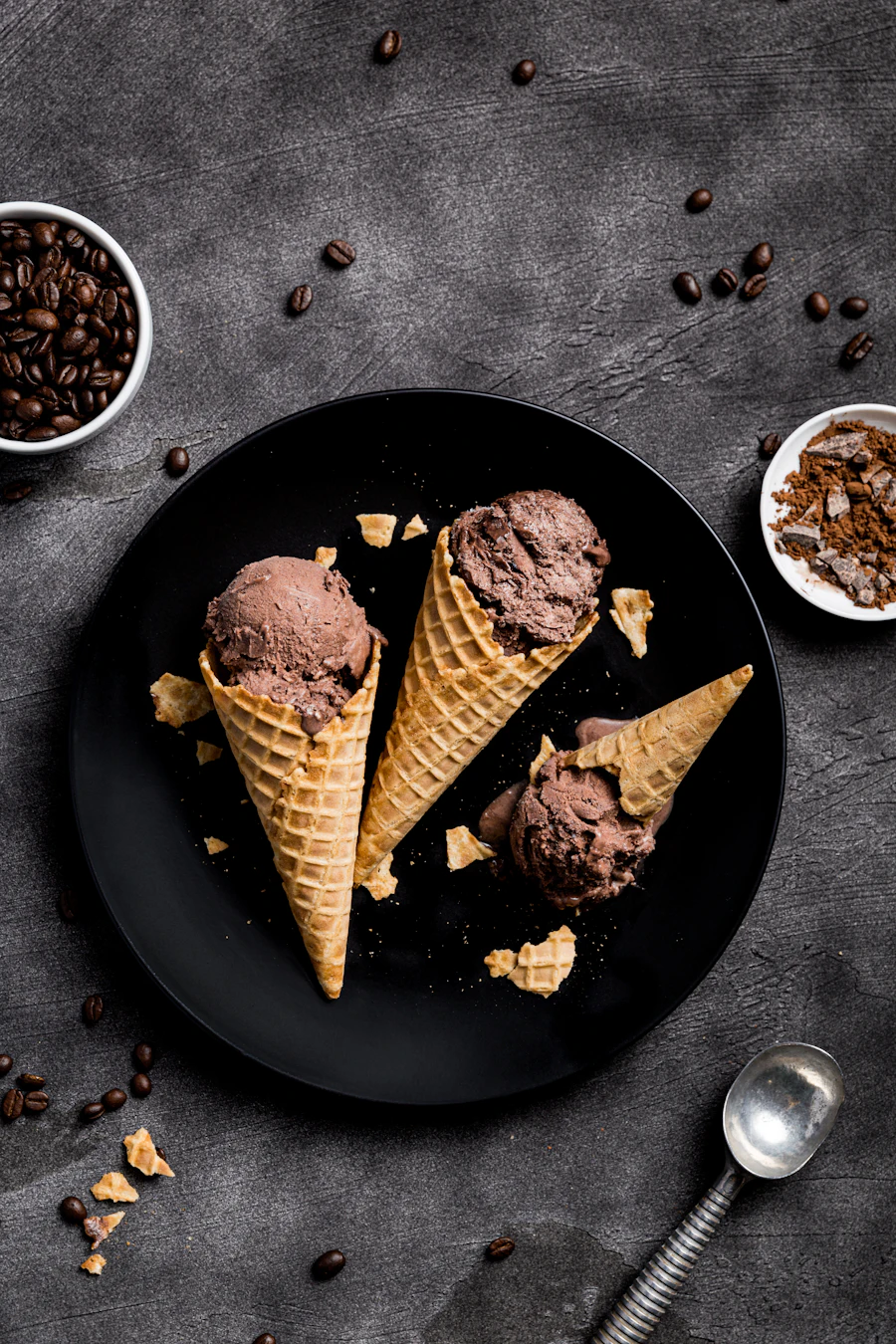 Chocolate gelato on a waffle
