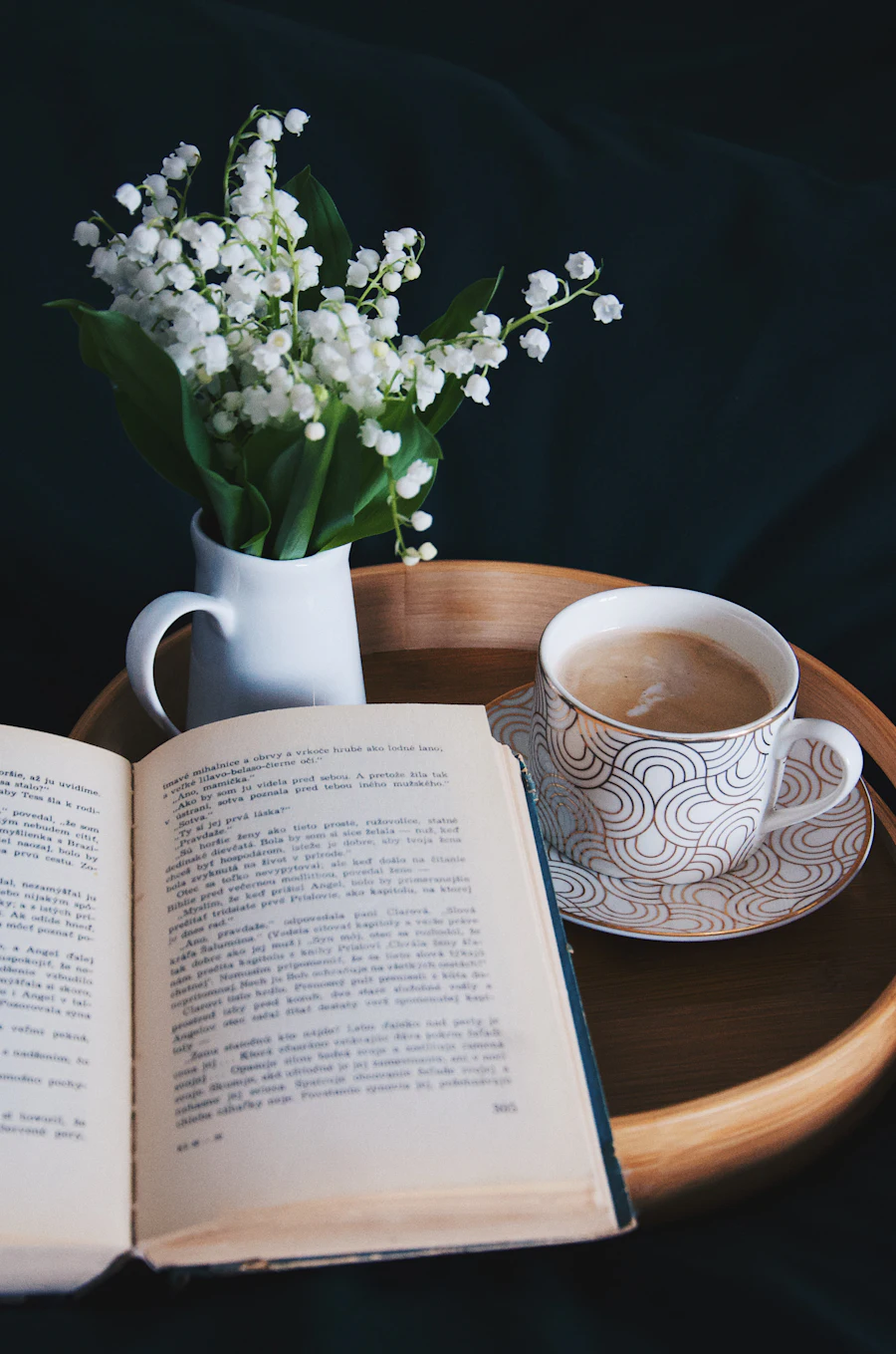 Open book with coffee