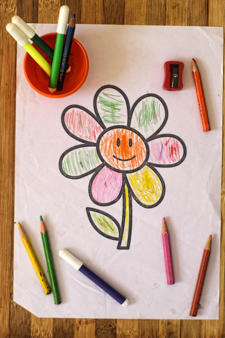 Crayon flower drawing