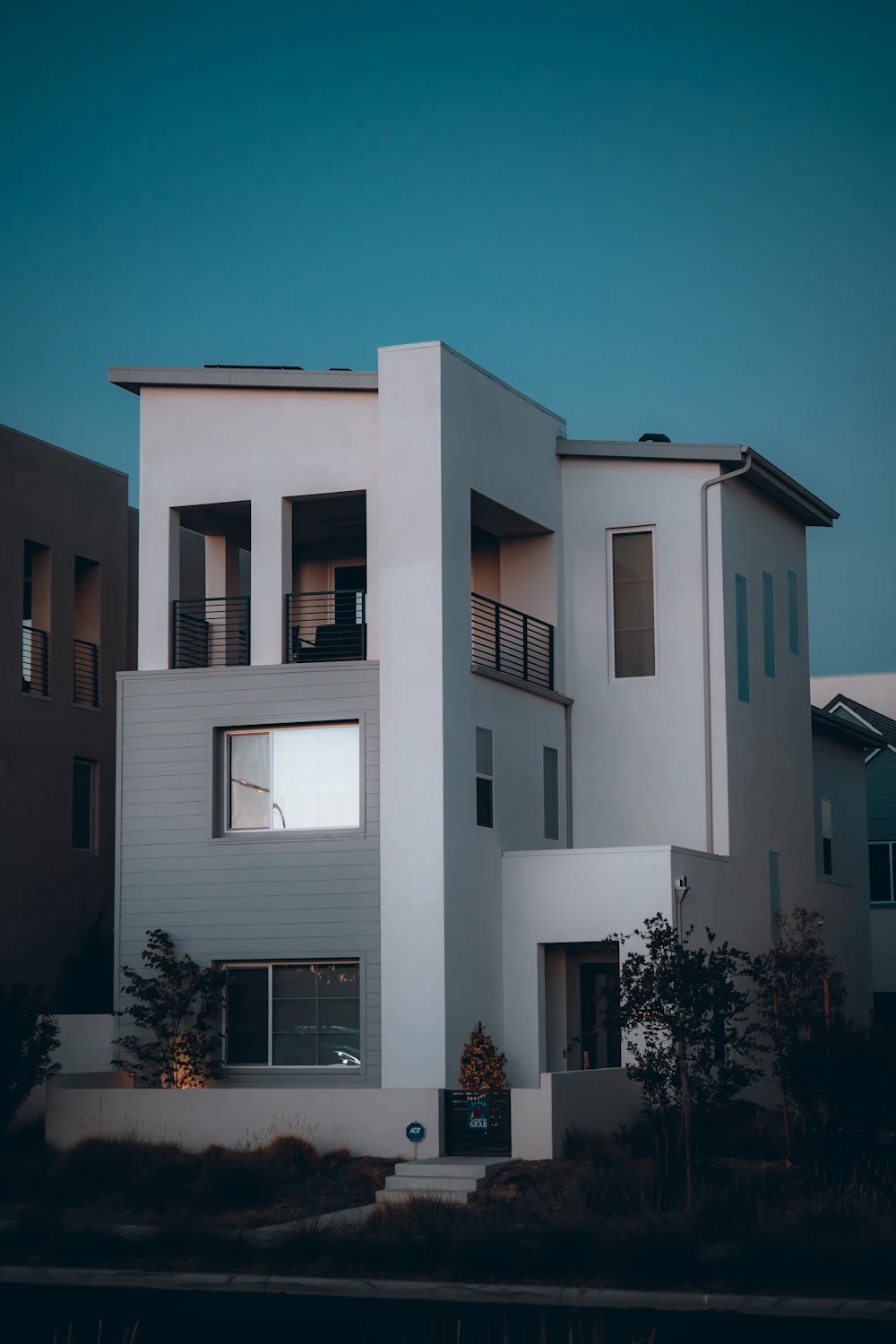Modern house at dusk