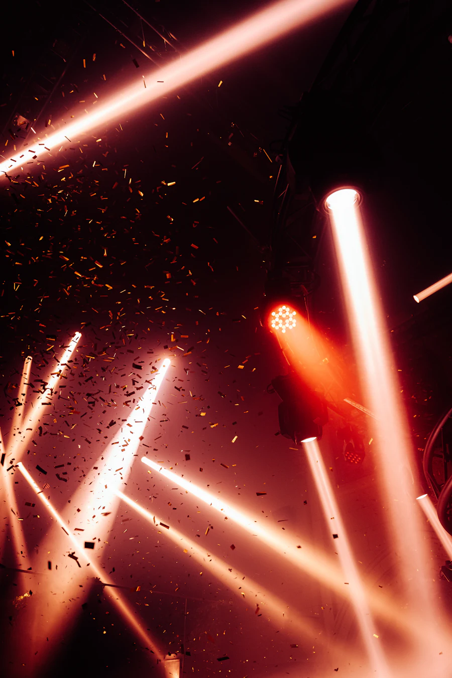 Gold confetti and red lights