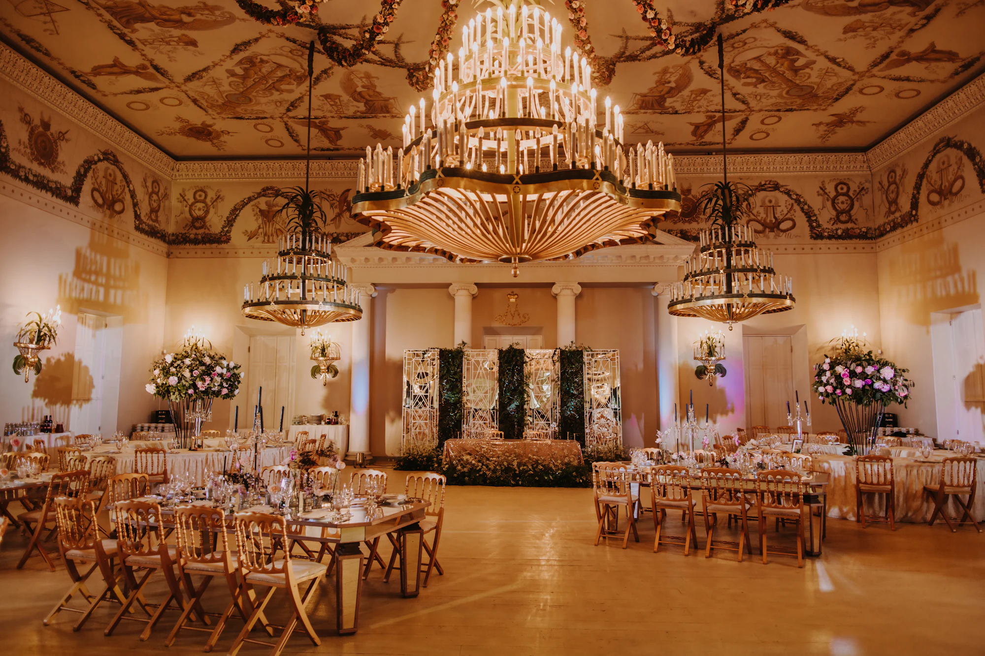 Banquet hall with chandeliers